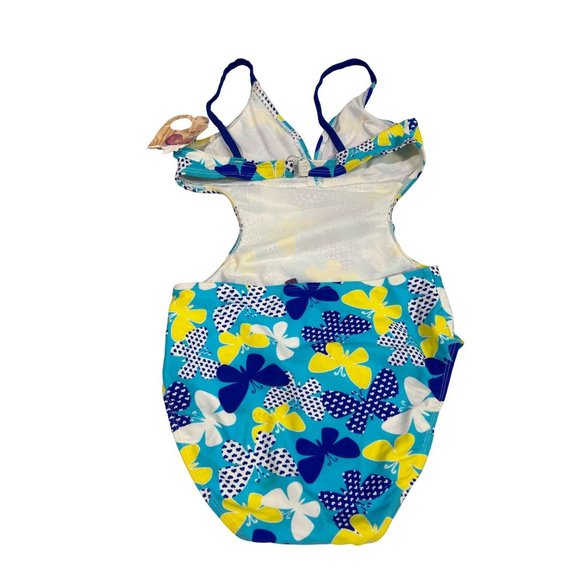 OP 1 Piece Swim Suit Girls Size L (10/12) Butterflies Blue - Picture 3 of 6